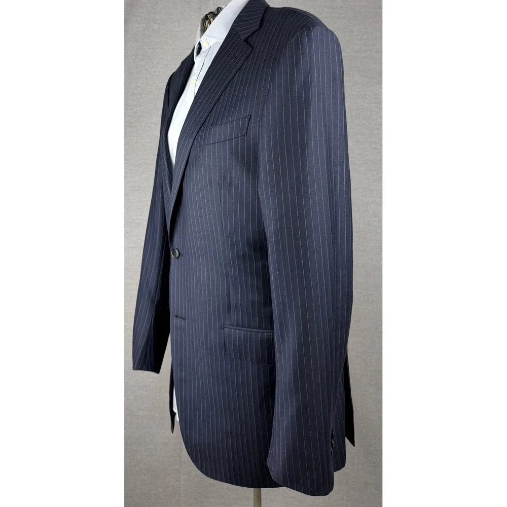 Ermenegildo‎ Zegna Milano Suit 44L Mens Navy Blue Pinstripe Trofeo Wool 2pc 54L